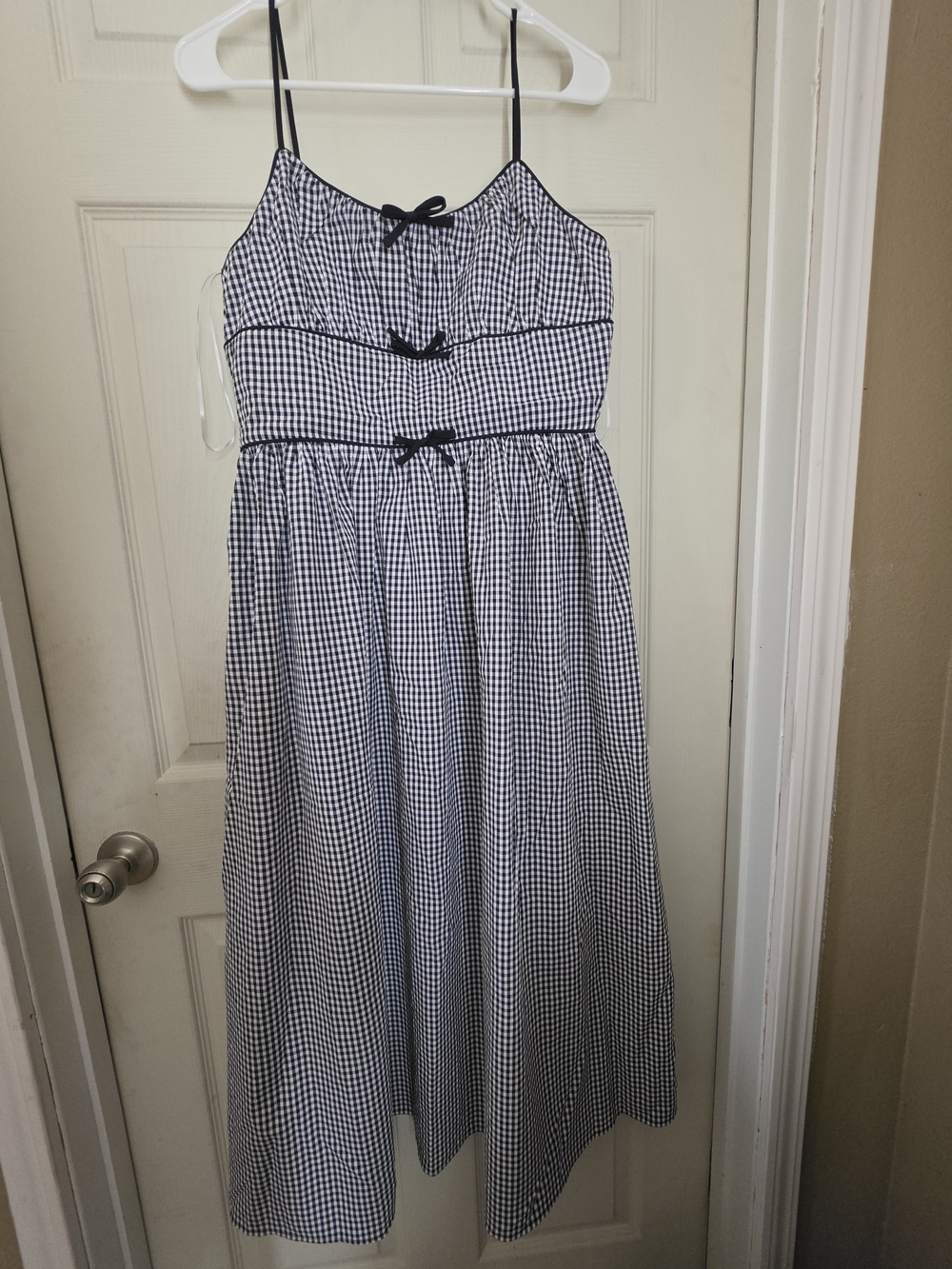 Girls Navy and White Gingham Sundress with Bow Accents